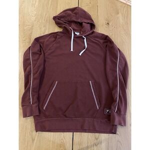 Gymshark Hoodie Mens Medium Red Maroon Pullover Pockets Hooded White Stripe Acc.